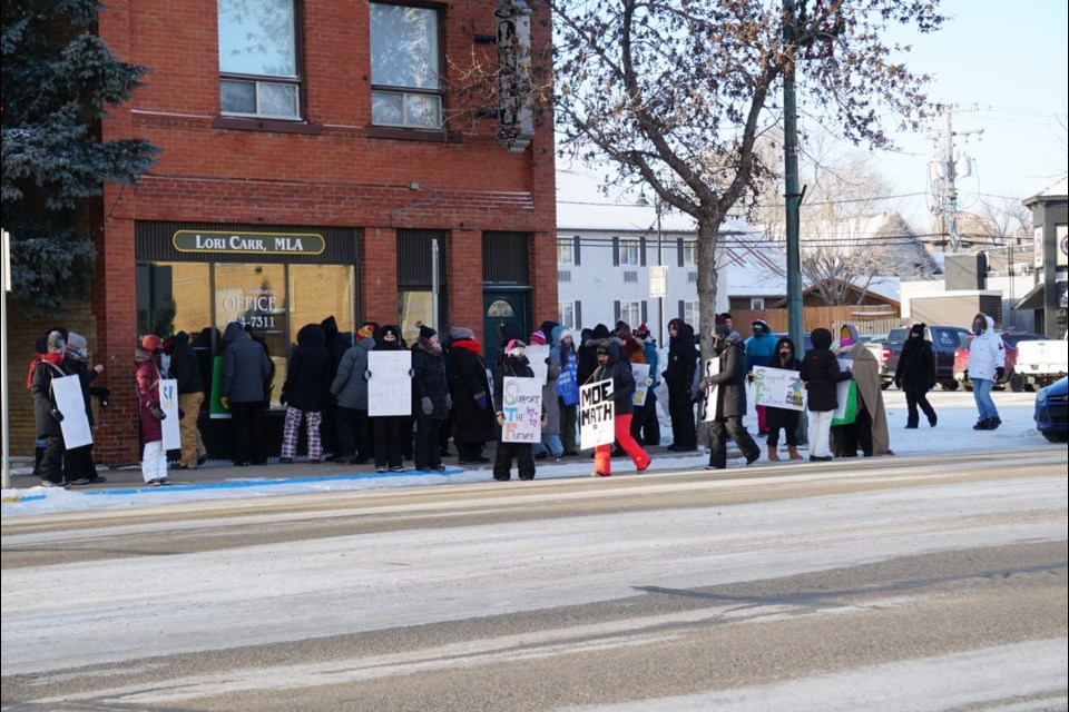 Close to 250 local teachers, along with representatives of other local unions, were striking in front of Estevan MLA Lori Carr’s office Tuesday morning.                                