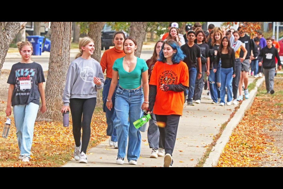 Junior high students from St. Michael School walked to Jubilee Park for the annual Terry Fox School Run on Friday afternoon.