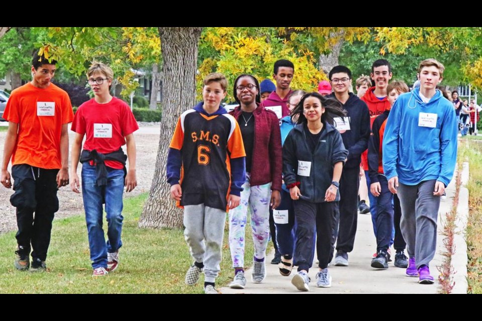 Grade 9 students from St. Michael School led the way to Jubilee Park on Friday for the Terry Fox School Run.