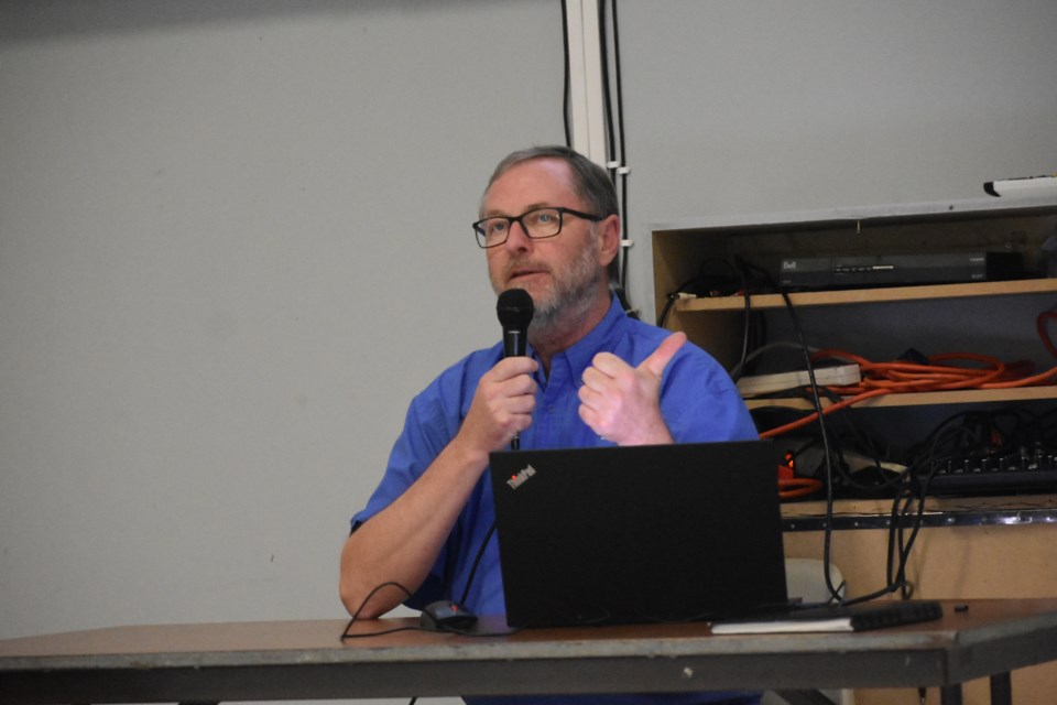 Paul LeBlanc, a district forester with Louisana-Pacific Building Solutions, spoke about the processes and techniques the construction teams utilize to have a small environmental footprint on the forests they work in.