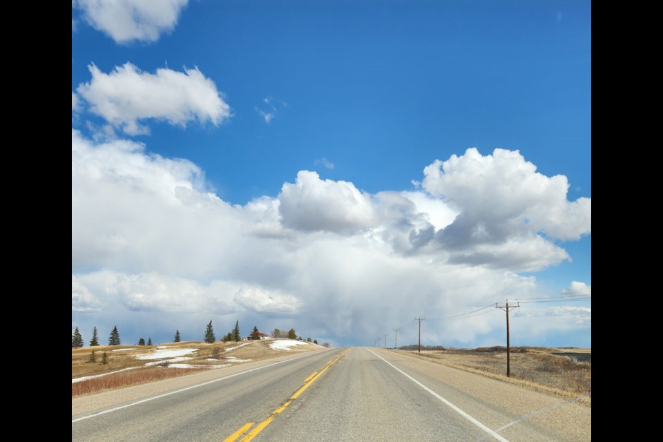 A road trip April 15, this reporter was optimistic for April showers by the looks of these clouds up ahead as the environment all around looks dried already.