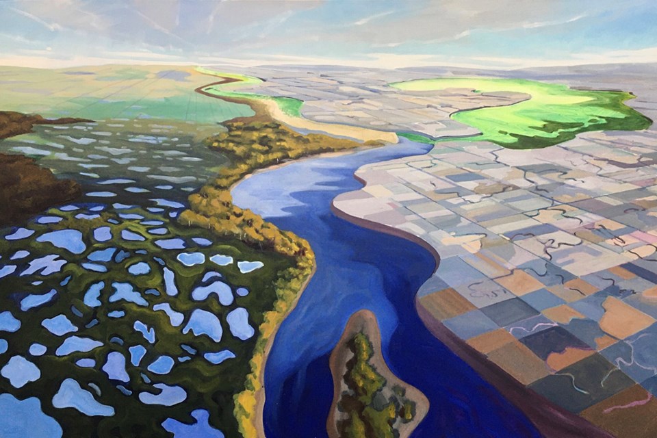 “Vanishing wetlands” by Cam Forester was painted for the Virtual Water Gallery/Global Water Futures. 