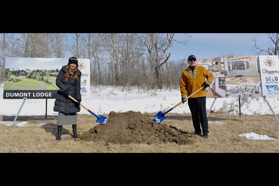 Métis Nation-Saskatchewan President Glen McCallum, right, and Vice President Michelle LeClair prepare for the ground breaking ceremony. 