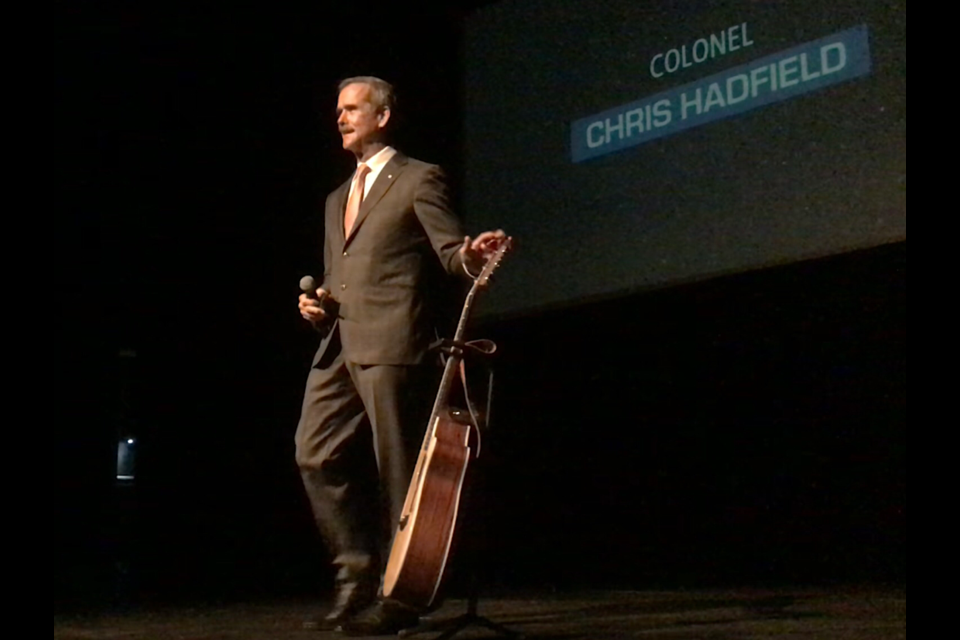 Col. Chris Hadfield is introduced at the Dekker Centre during the Rotary Club’s Centennial Gala.