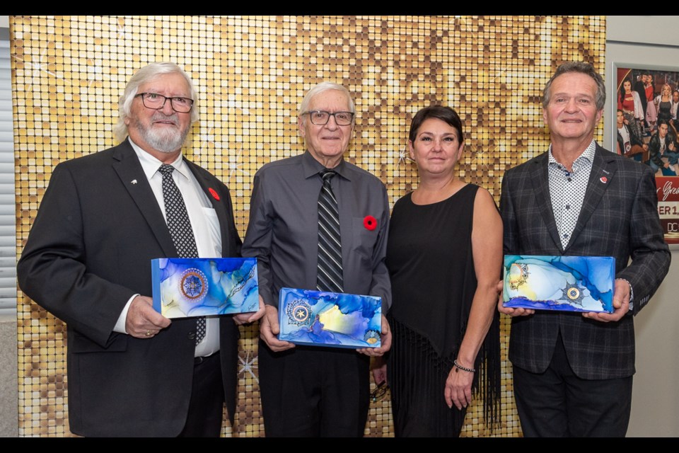 Don, Jack and Alan Tatchell were inducted into the Battlefords Business Hall of Fame by Kayla Peterson, president of the Battlefords and District Chamber of Commerce, for excellence over the 93 years the Tatchell family owned and operated The Northern Auto Parts store in the North Battleford.
