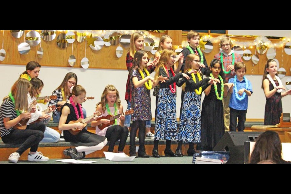 The Grades 4-6 choir from Assiniboia Park School performed a Hawaiian Christmas song, Mele Kalikimaka in 2019.