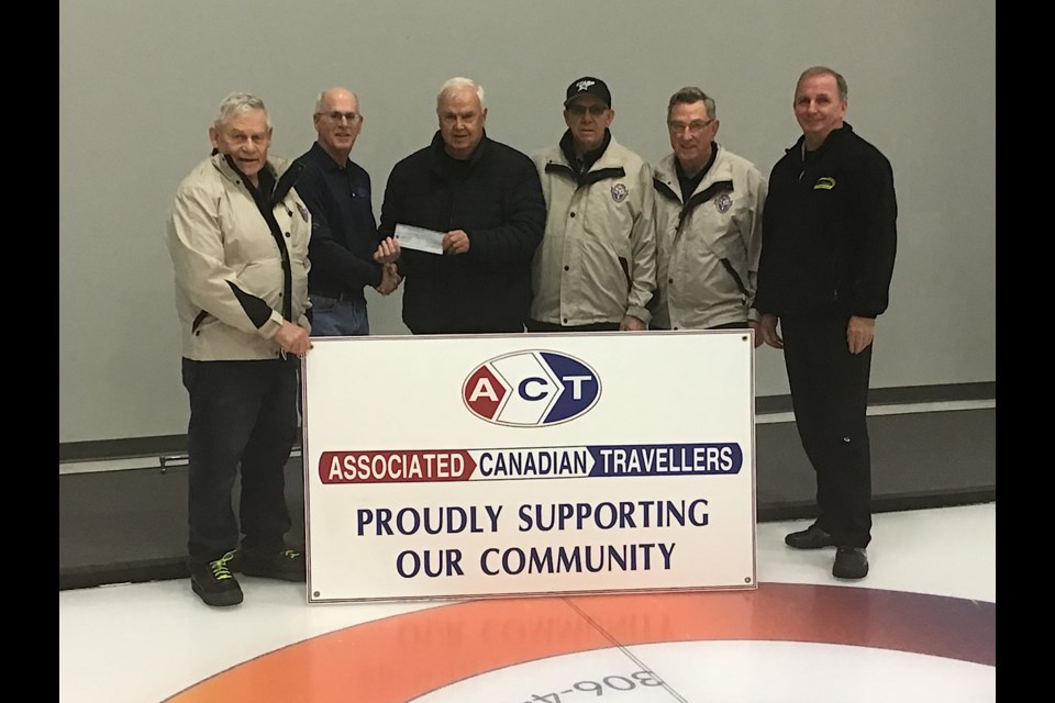 ACT’s $5,000 donation to Twin Rivers Curling Club: Terry Mitchell, Doug Fehr, Clayton Campbell, Don Dament, Don Christopher and Al Hoffman.