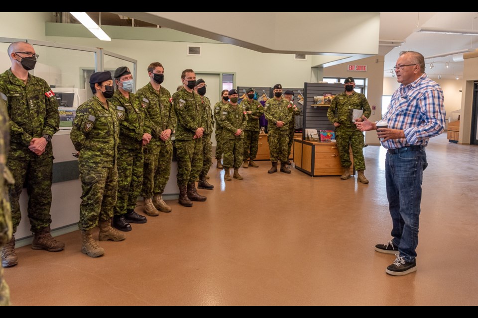 Bryan Tootoosis from Poundmaker Cree Nation talks to the 1 Canadian Mechanized Brigade Group about the history of May 2, 1885, or as the First Nation calls it, "a day that went wrong."