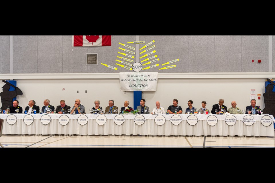 2022 Sask Baseball Hall of Fame Inductees at the head table.