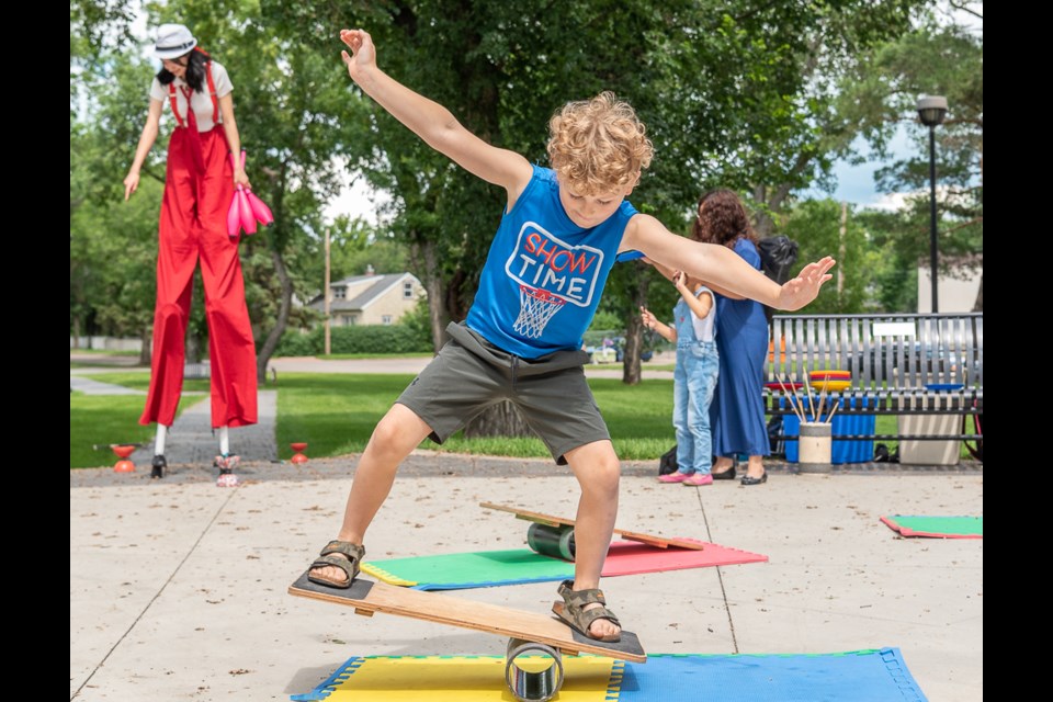 An afternoon of fun for children and families was held in the library park in downtown North Battleford Saturday. All ages were welcome to attend “Kids Fest,” sponsored by the Baha’i Community of North Battleford. It didn't take too long for Cullen to figure out how to balance on the board.