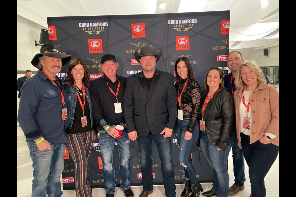 This group of fans purchased the opportunity for a meet and greet with Gord Bamford following the concert. In the photo are Marv and Sanch Dieble, Kelly McLellan, Gord Bamford, Tammie McLellan, Carmen Bowker, Lee and Melinda Martin.
