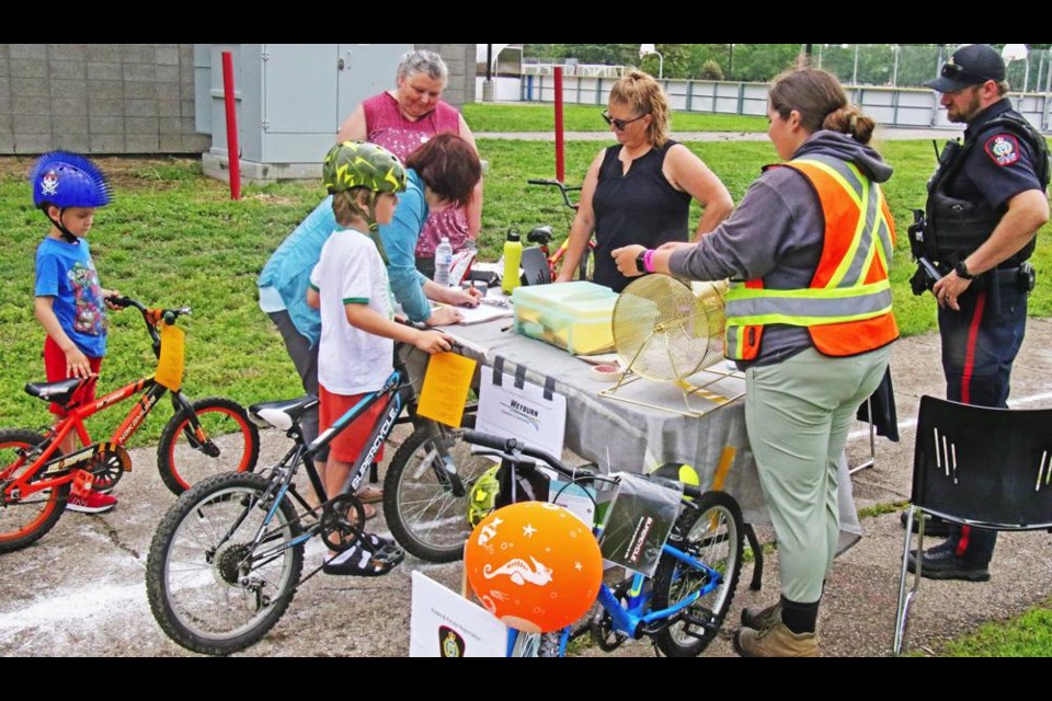 Cyclists registered for the bike rodeo by the Spark Centre, and followed the route through Jubilee Park as they were tested on bike safety and the rules.