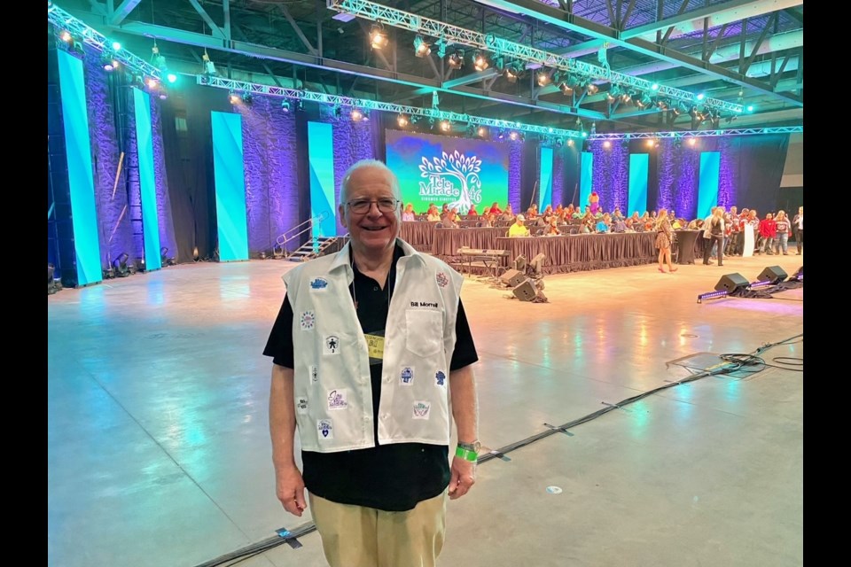 Bill Morrell with the vest provided by members of the Estevan Kinsmen and Kinettes Clubs.