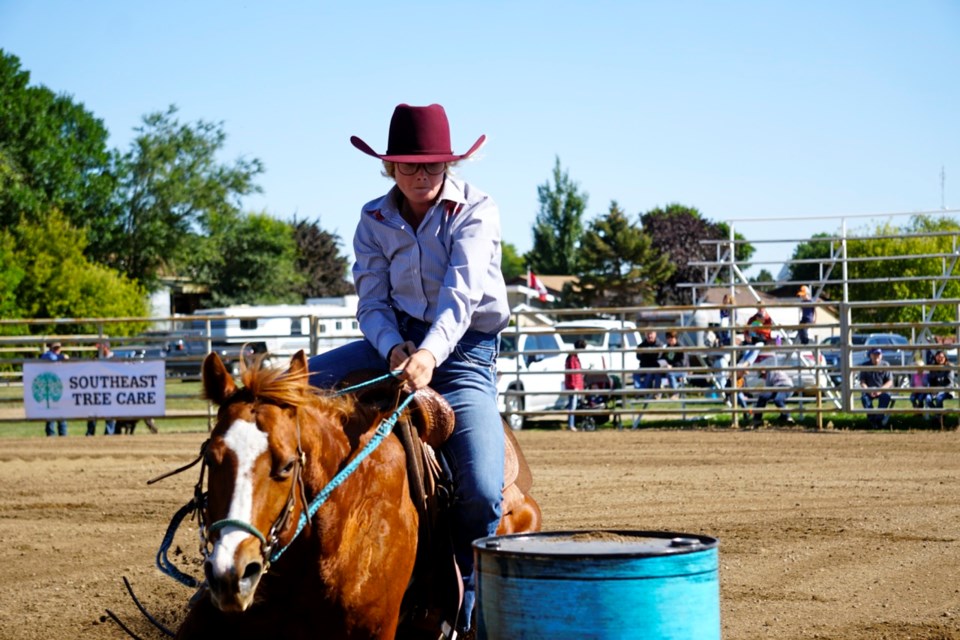 Emma Hansen won the open Power City Added Money Barrel Race Saturday.                               