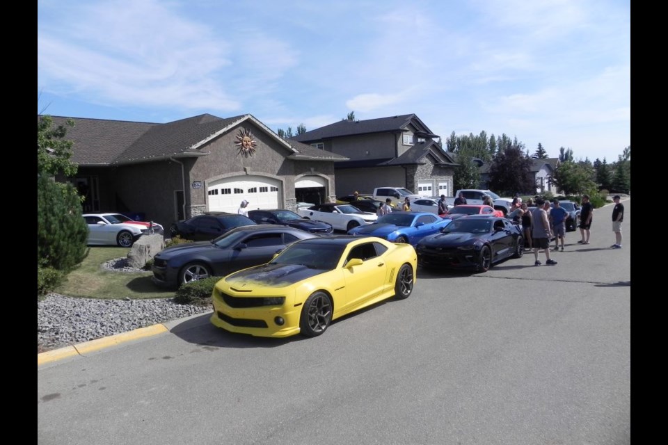Camaros that travelled in to Unity as part of the Western Canada Camaro Club stopped at  Kelly and Tammie McLellan's for a brief stop adding Unity participants before heading into Saskatoon for the annual Cruise Night.