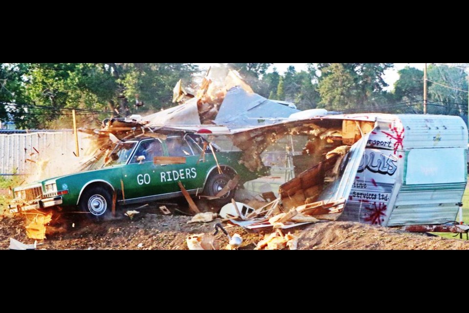 This was the second time this car smashed through the camper at the Weyburn Fair.