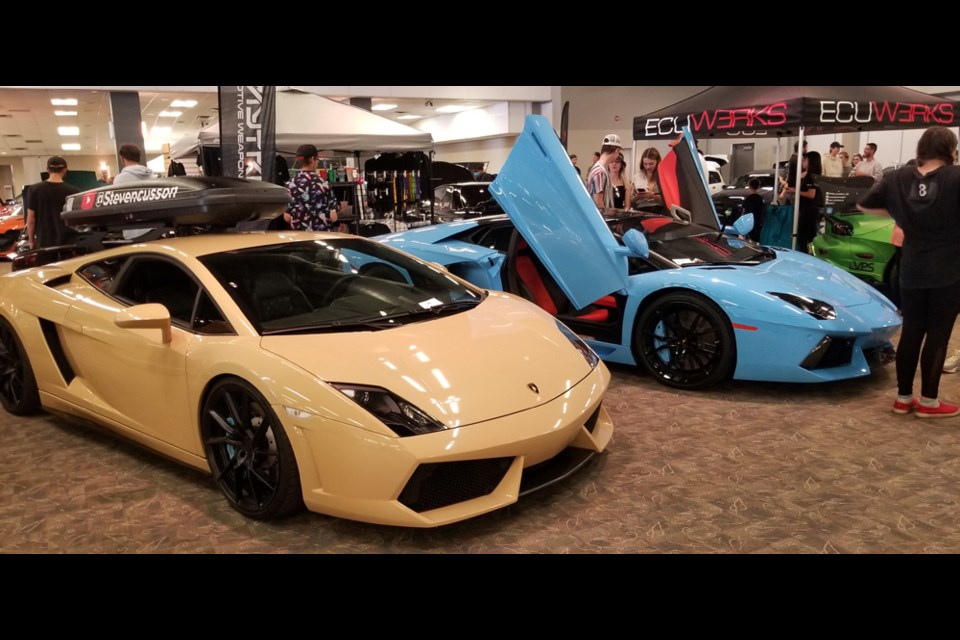 The pair of Lamborghinis owned by businessman Steven Cusson among the cars on display in last Saturday's Driven Saskatoon autoshow at Prairieland Park.