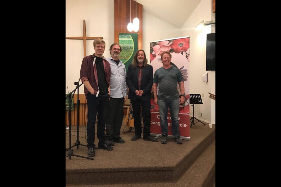 Photo taken from Chickadee Songwriters Circle, Sept. 2022, Left to Right: Keegan Isaac, Jeff Arndt, Jay Semko and Doug Sylvester