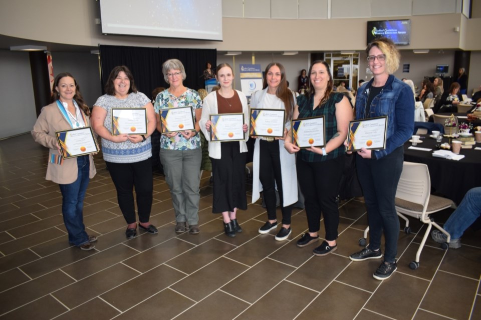 Finalists for the Outstanding Contribution to the Community Award, presented by Steam Est. Industries, are Rebecca Fedyk, Sydney Wanner, Maureen Ulrich, Debbie Wade, Crystal Ross, Brittany Brokenshire and Shannon Culy.
