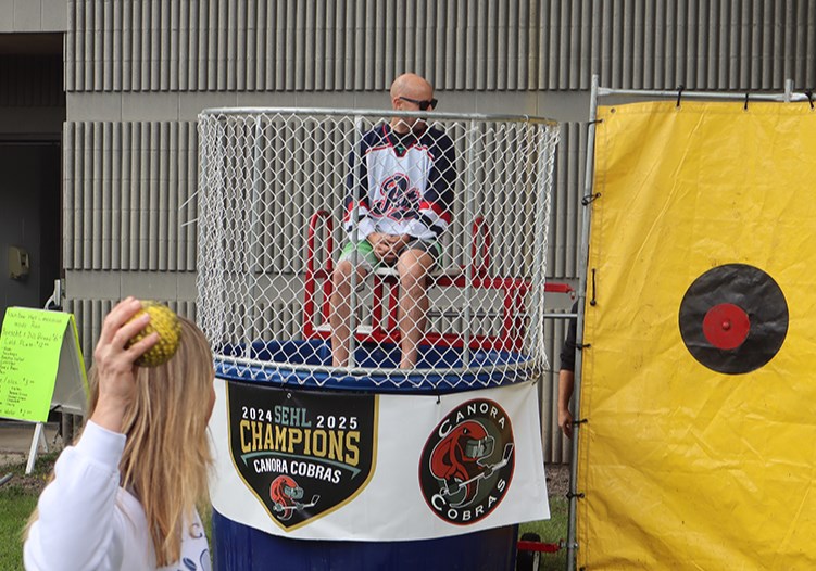 Renee Wilson was one of the folks who were eager to take a shot at dunking her husband, Canora-Pelly MLA Sean Wilson. 