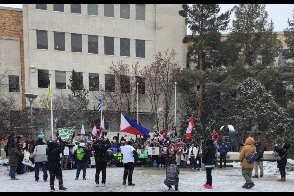 Several supporters from Saskatoon's Filipino community held a rally of solidarity on Saturday, March 22, at the Civic Square for former Philippine President Rodrigo Duterte, who is detained at the International Criminal Court in The Hague, The Netherlands. 