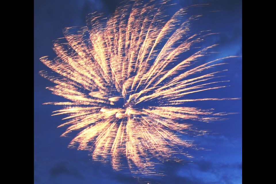 Sometimes the fireworks were from a single burst, or multiple rockets fired at the same time, at Weyburn's fireworks show.