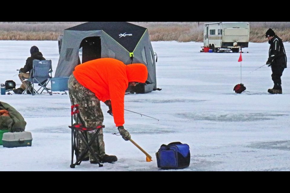 The Weyburn Wildlife Federation held their ice-fishing derby on Saturday afternoon at Nickle Lake, with 88 registered, and 26 fish caught and released, with prizes for the biggest catches.