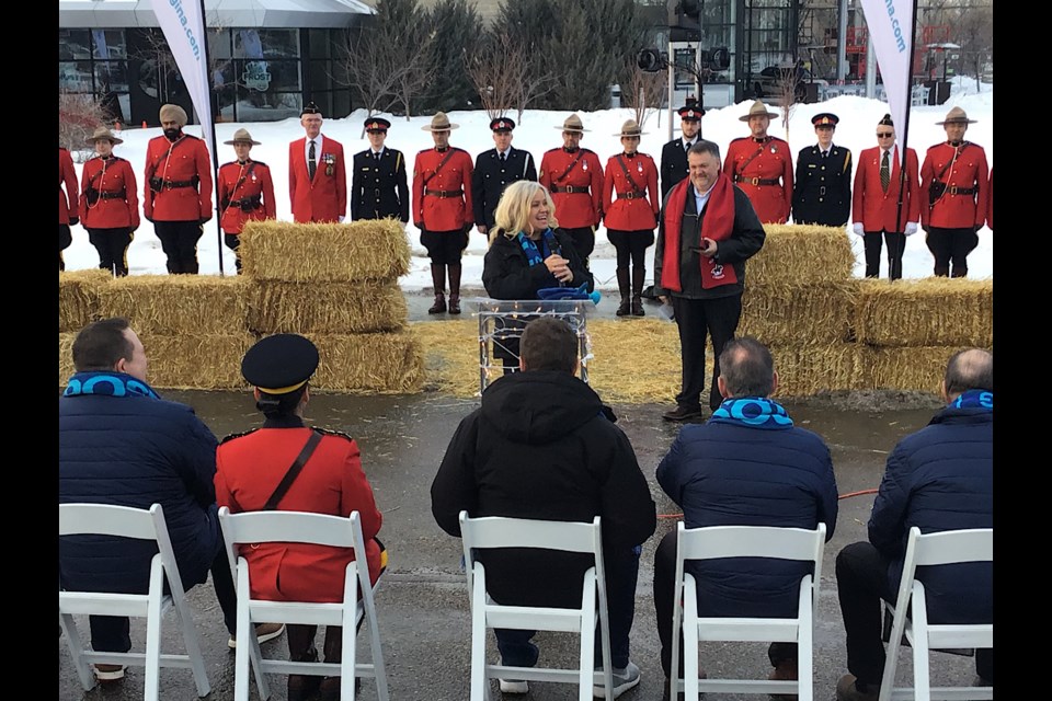 Tara Robinson of the RCMP Heritage Centre welcomes people to the second annual Frost Regina.