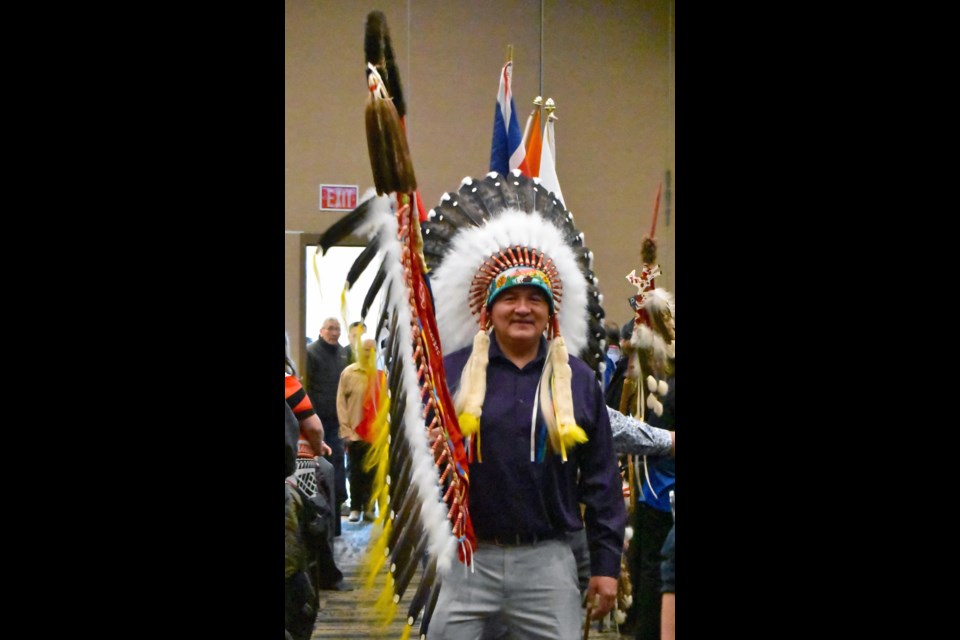 Federation of Sovereign Indigenous Nations Chief Bobby Cameron leads the grand entry.