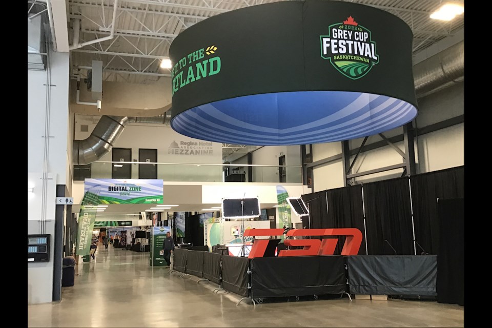 Visitors to the 2022 Grey Cup Festival will see the TSN panel all set to go inside the Viterra International Trade Centre.