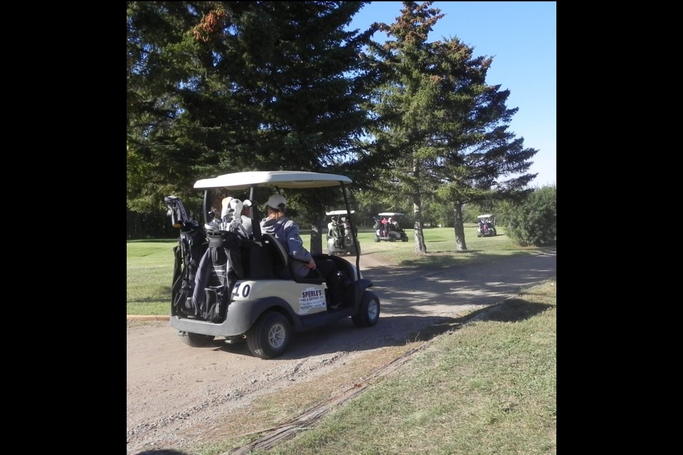 A parade of golf carts makes its way to the next hole at Unity golf course, but will they soon be able to drive them in town?