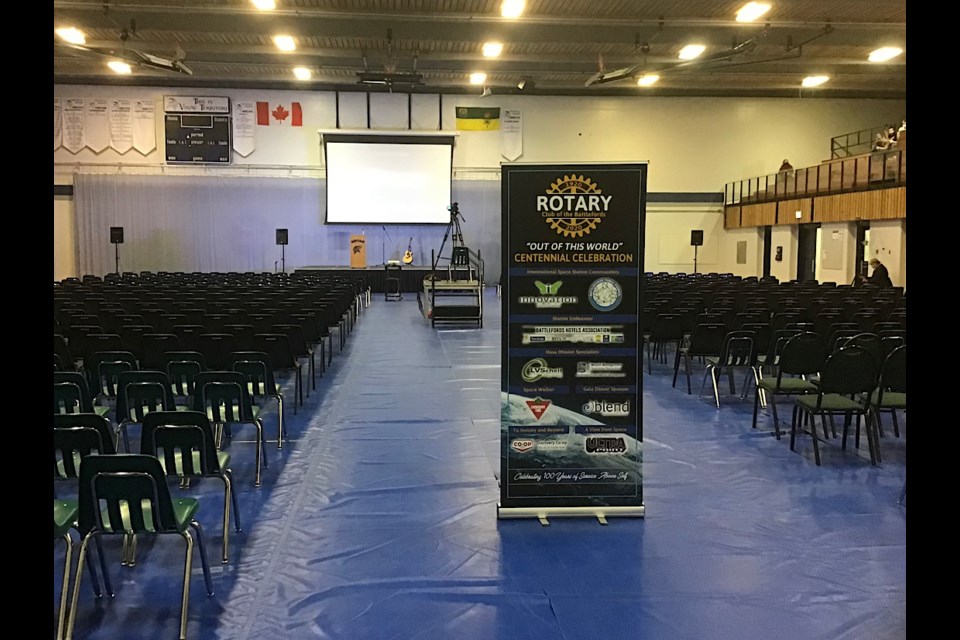 A look at the North Battleford Comprehensive High School gymnasium, prior to the Rotary presentation with Col Chris Hadfield.