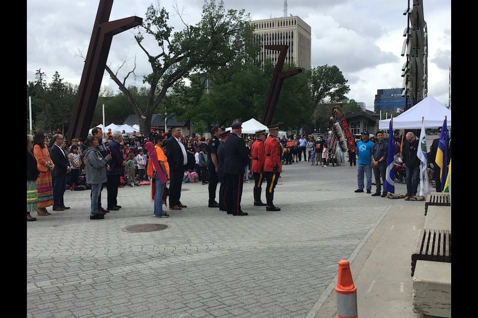 Scenes from National Indigenous Peoples Day celebrations in downtown Regina. This is from the Grand Entry.