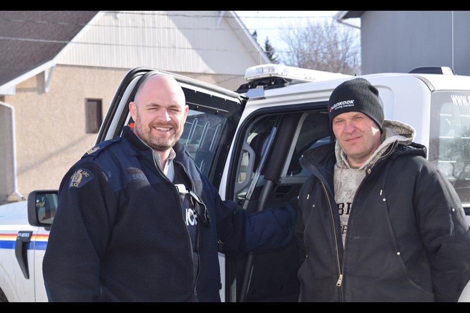 For being a notorious “Do-Gooder,” Sheldon Derkatch was “arrested” and taken away in the police cruiser by RCMP Sgt. Derek Friesen on March 20. Derkatch met bail by fundraising for the Canora Tourism Fundraiser Committee as part of Canora’s Jail N Bail event, held from March 11 to 28. 