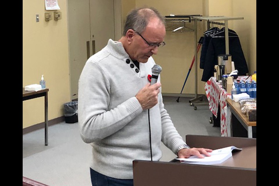 Jim McLane speaks at the launch of his debut children book at the North Battleford Public Library Nov. 8.
