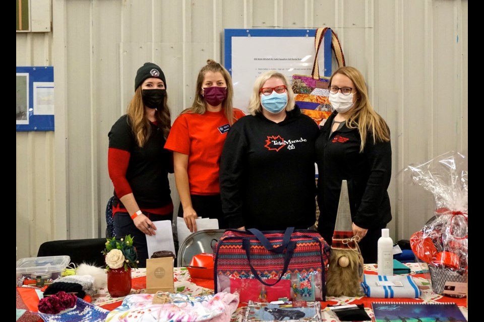 From left, Estevan Kinettes Kristol Nagy, Jolie Bayda, Janelle Luddington and Kristen Murphy were among organizers of the Craft Sale at the Wylie Mitchell Building on Saturday.                                 