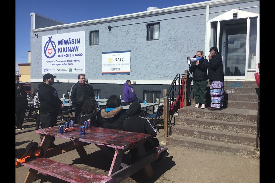 Krista Fox is welcomed back to North Battleford at a barbecue event at Miwasin Kikinaw.