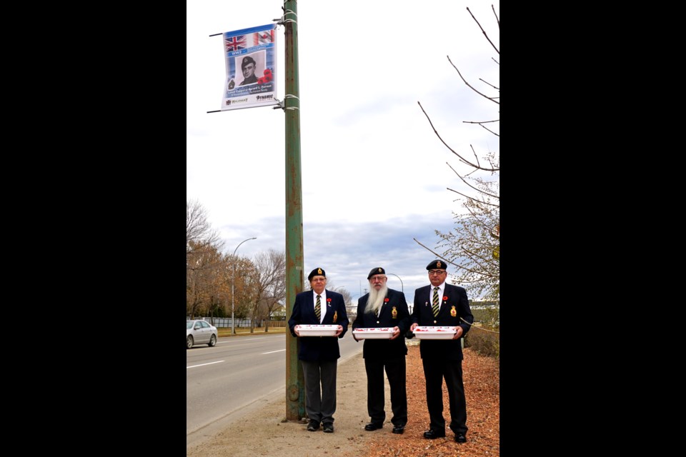 Gloria Leitch, Royal Canadian Legion Estevan branch president Jim (Frosty) Forrest and John Greenhough started off the local poppy campaign Friday morning.                        