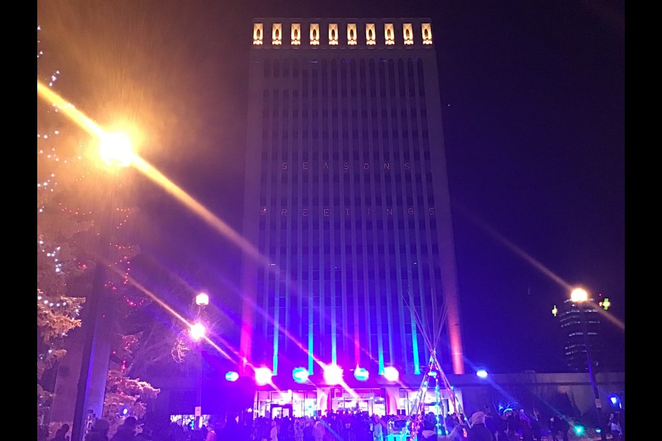 The scene at City Hall on Tuesday as the venue officially turned on the Christmas lights for the holiday season.