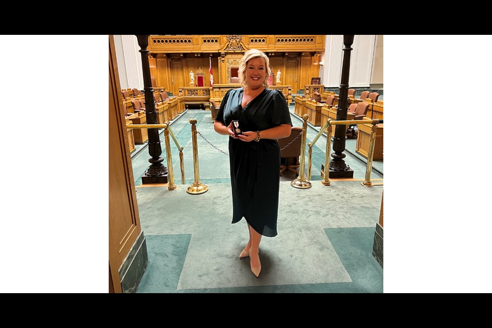 Melissa Johnson of Norquay was photographed at the Legislative Building in Regina after having been presented with the Queen Elizabeth II Platinum Jubilee Medal on Oct. 14.