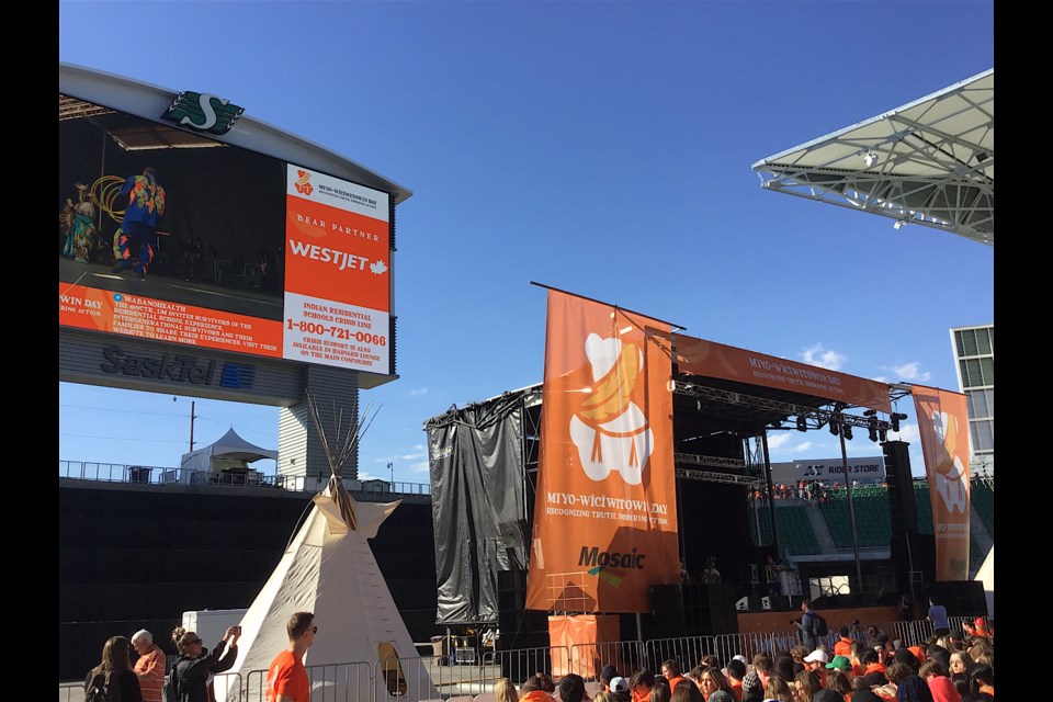 The scene at Mosaic Stadium for the Miyo-wîcîwitowin Day events Sept. 29.