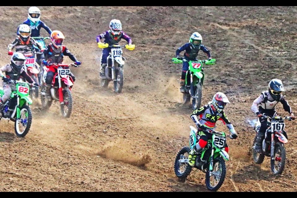 A group of motocross racers set off from the start line at the races hosted in Weyburn on Saturday.