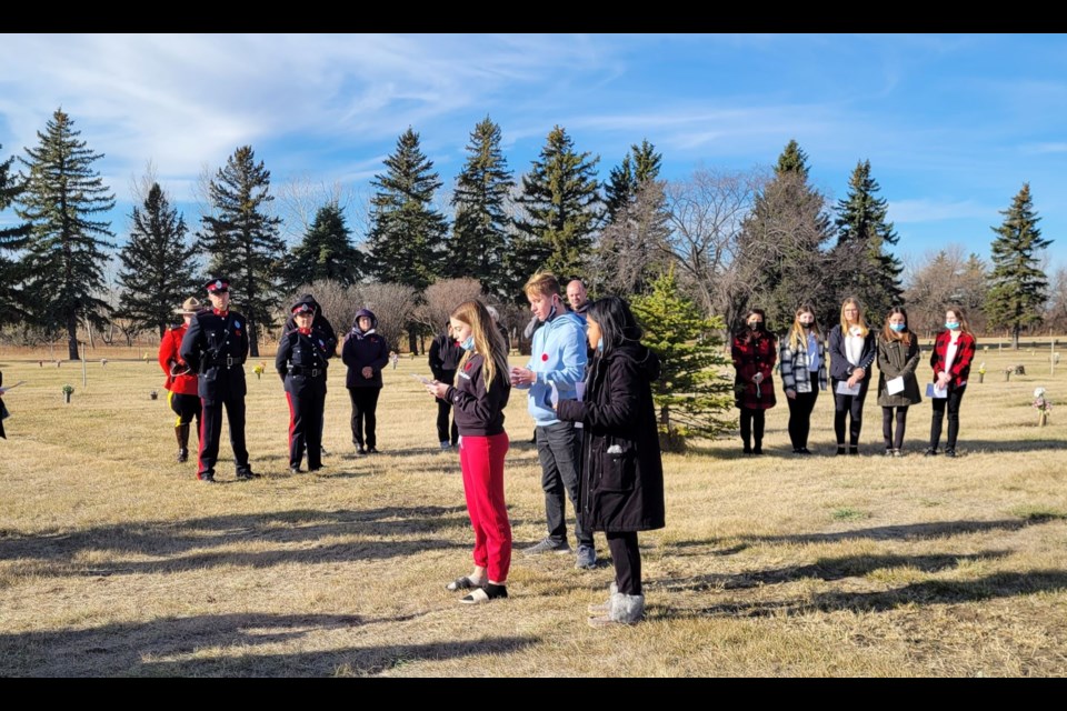 Estevan students partook in No Stone Left Alone ceremonies at the Souris Valley Memorial Gardens.