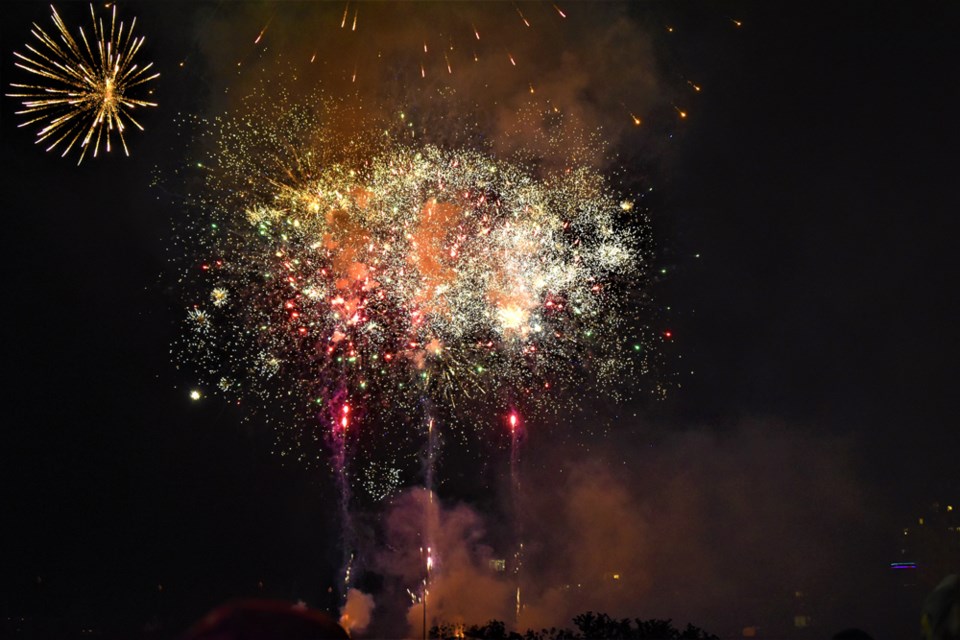 Fireworks light up the night sky on Sunday in the Nutrien Fireworks Festival at River Landing.