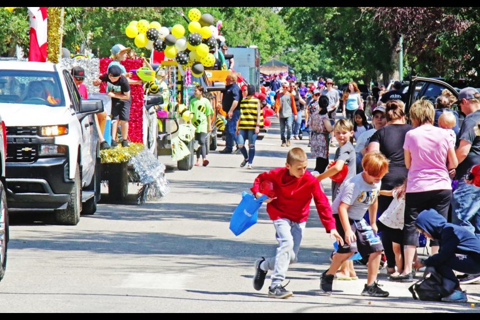 The colourful floats lined Third Street as they passed by in the Weyburn parade on Thursday morning.