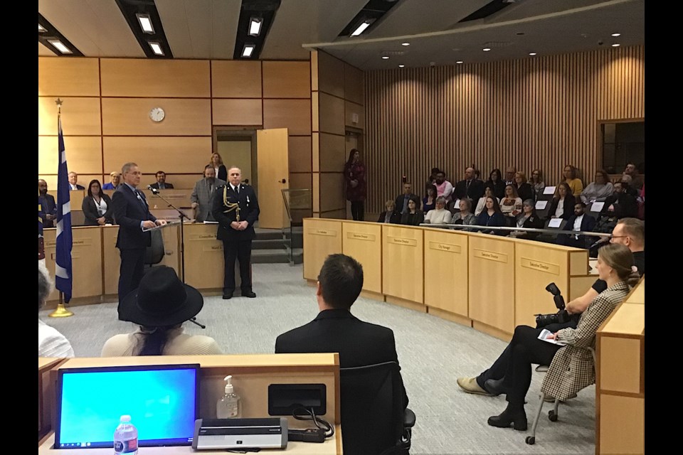 Lieutenant Governor Russ Mirasty brings greetings to the large audience in attendance.