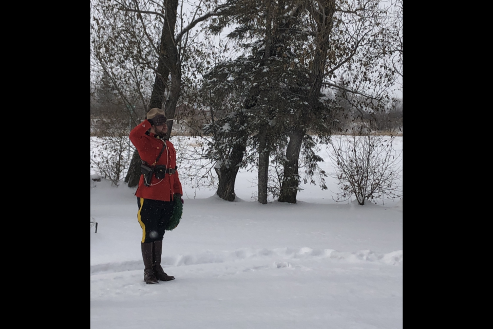 Cst. Clayton Sawatsky, a member of the Canora/Sturgis RCMP detachment, participated at the Remembrance Day Service in Rama.