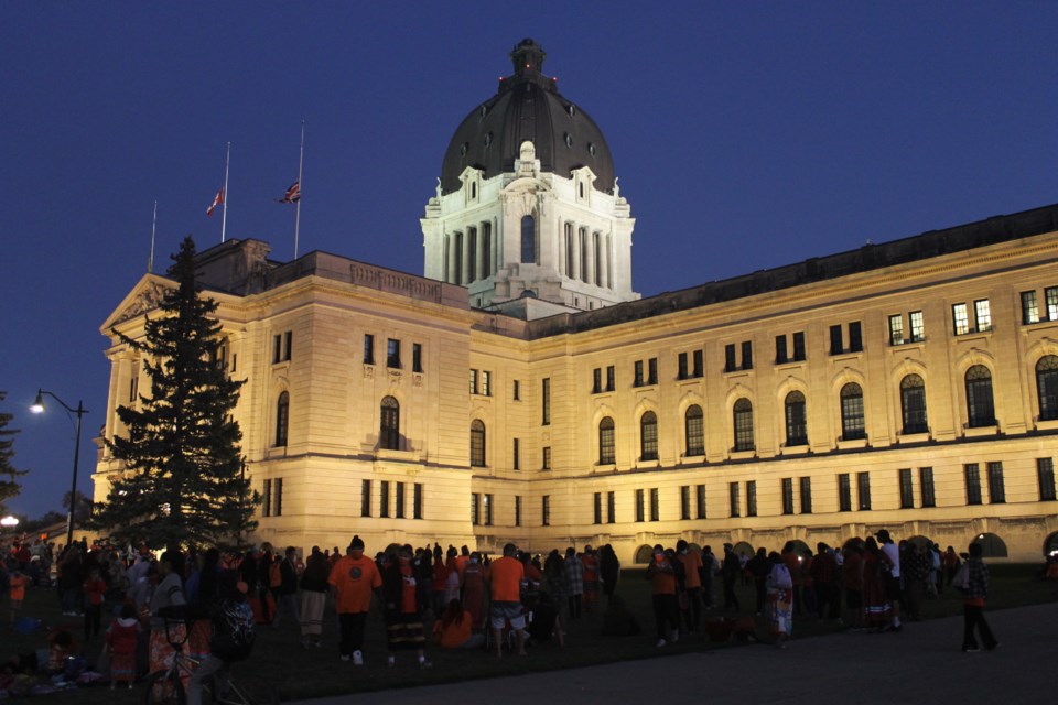 A community round dance organized by a group of local teens drew a big crowd to the Legislative building today, to end the first National Truth and Reconciliation Day in Regina.