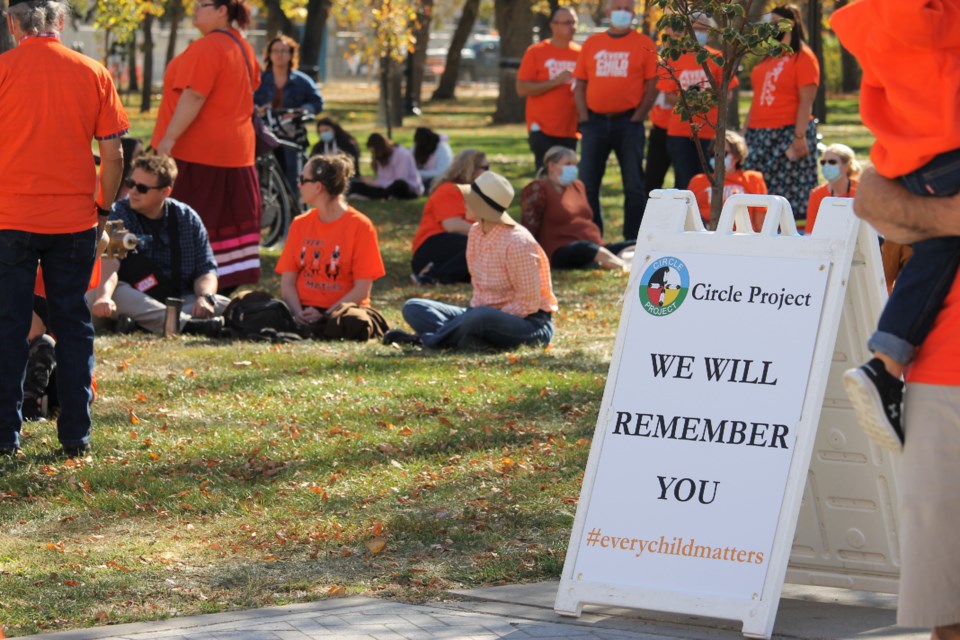 Hundreds gathered in a downtown Regina park to take part in an event on the first-ever National Truth & Reconciliation Day.