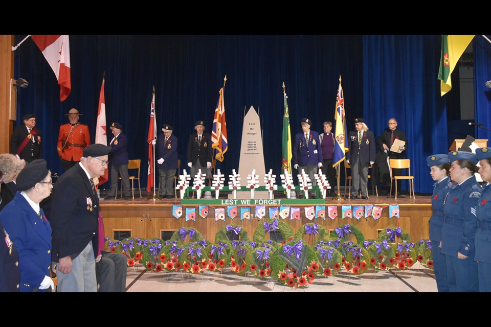 The Victoria School gymnasium in Kamsack was the scene of the annual Remembrance Day service held Nov. 11 by the Kamsack branch of the Royal Canadian Legion.